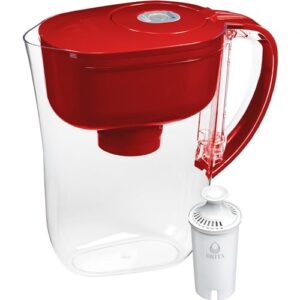 brita metro water filter pitcher with smartlight filter change indicator, bpa-free, replaces 1,800 plastic water bottles a year, lasts two months, includes 1 filter, small - 6-cup capacity, fiery red