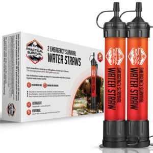 practical survival 2 high capacity emergency water straws - lightweight, reusable, no expiration date