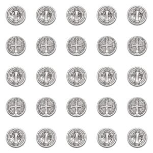 60pcs alloy jesus cross saint benedict medal religious spacer beads charms flat round double-sided loose beads for diy catholic rosary beads necklace bracelet jewelry making