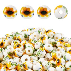 Hicarer 200 Pcs Summer Sunflower Beads 10 mm Flower Ceramic Bead Round Handmade Porcelain Beads Sunflower Spacer Bead for Bracelets Jewelry Making DIY Crafts Necklace Traditional Chinese Style