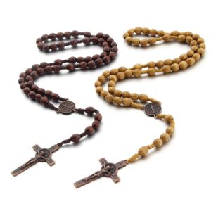 UILZ Rosary Beads Catholic for Women Handmade Wooden Catholic Rosay with Jesus Christ Crucifix Cross Real Healing Wooden Rosary Beads Yoga Meditation Prayer Bead Necklace