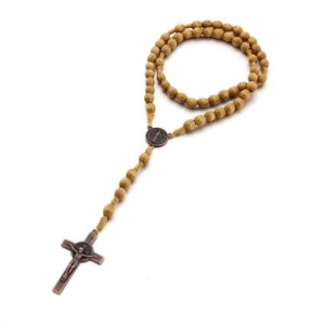 UILZ Rosary Beads Catholic for Women Handmade Wooden Catholic Rosay with Jesus Christ Crucifix Cross Real Healing Wooden Rosary Beads Yoga Meditation Prayer Bead Necklace