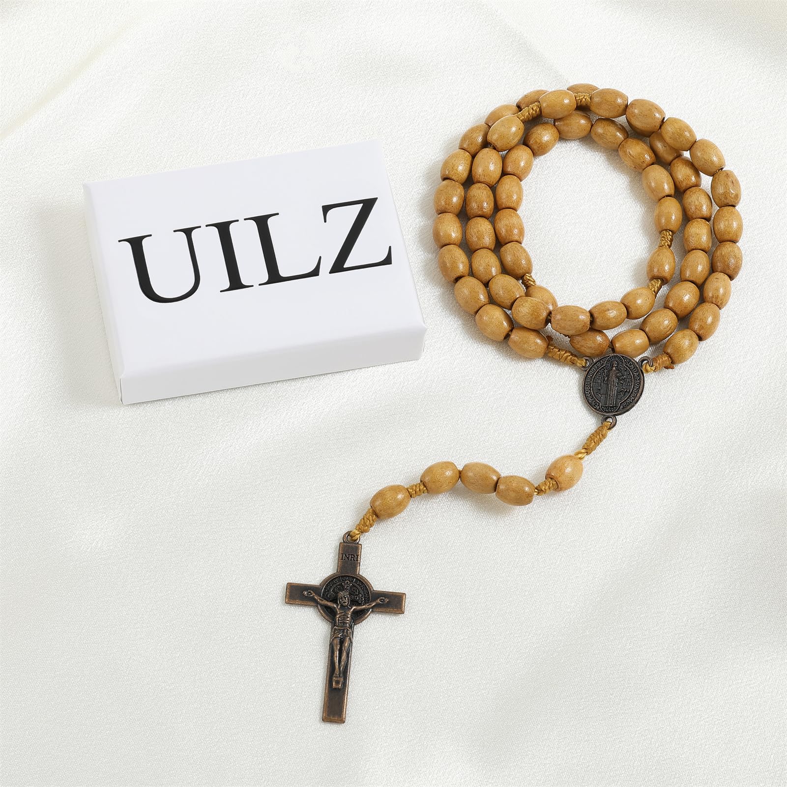 UILZ Rosary Beads Catholic for Women Handmade Wooden Catholic Rosay with Jesus Christ Crucifix Cross Real Healing Wooden Rosary Beads Yoga Meditation Prayer Bead Necklace