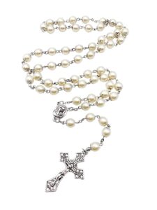 nazareth store pearl cream beads rosary necklace holy soil medal and cross catholic rosaries for women, men