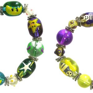 Linpeng GBP-062/070 2-Piece Fiona Hand Painted Moon Star Planet and Bees Glass Beads Stretch Bracelets