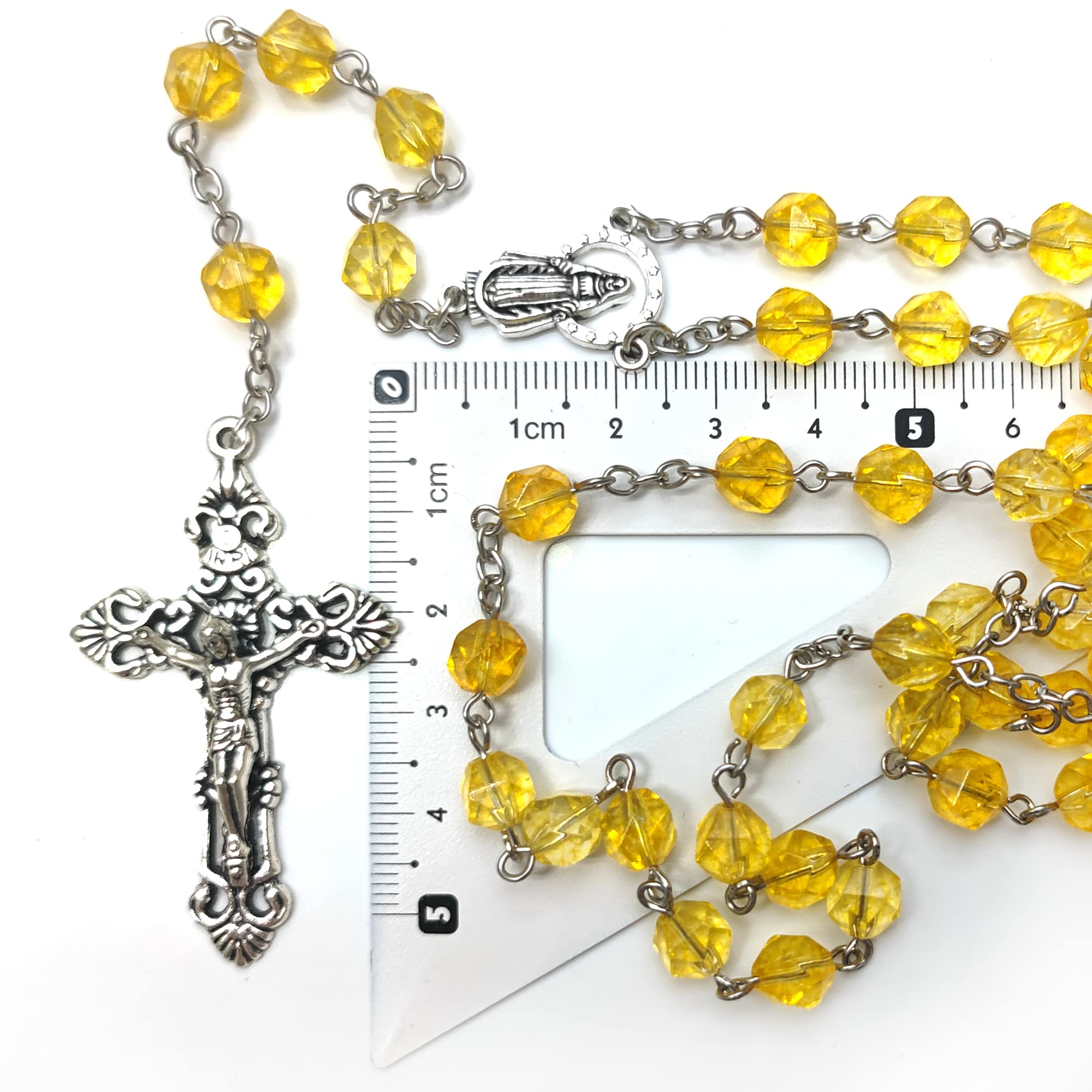 GeekTenet Rosary Beads Chaplet Yellow Rhombus Natural Crystal Rosery Cross Catholic gifts (Yellow)