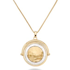 Miabella 18K Gold Over 925 Sterling Silver Italian Genuine 500-Lira Reversible Flip Coin Pendant Chain Necklace for Women, Chain Medallion Made in Italy (Length 20 Inches)