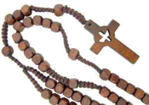 wooden rosary beads catholic confirmation spirit dove cross, 18 inch