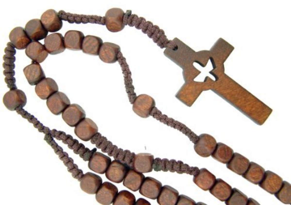 Wooden Rosary Beads Catholic Confirmation Spirit Dove Cross, 18 Inch