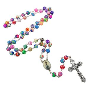 TALISMAN4U CATHOLIC ROSARY NECKLACE Colorful Polymer Beads Our Lady of Fatima Jesus Cross Holy Land Gift Rosary Pouch