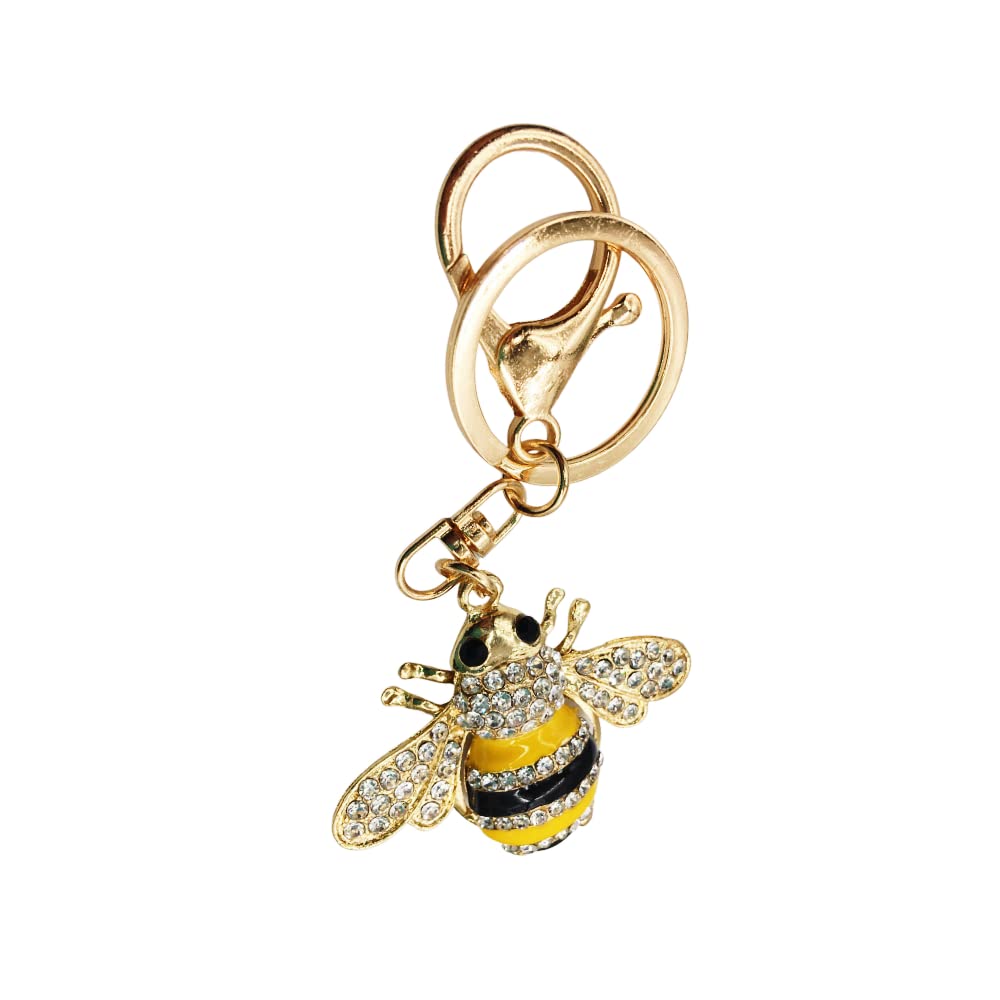 tenghong2021 Sparkling Rhinestone Bee Keychain Bumble Bee Keyring Animal Key Chain Charm for Bag Purse Wallet