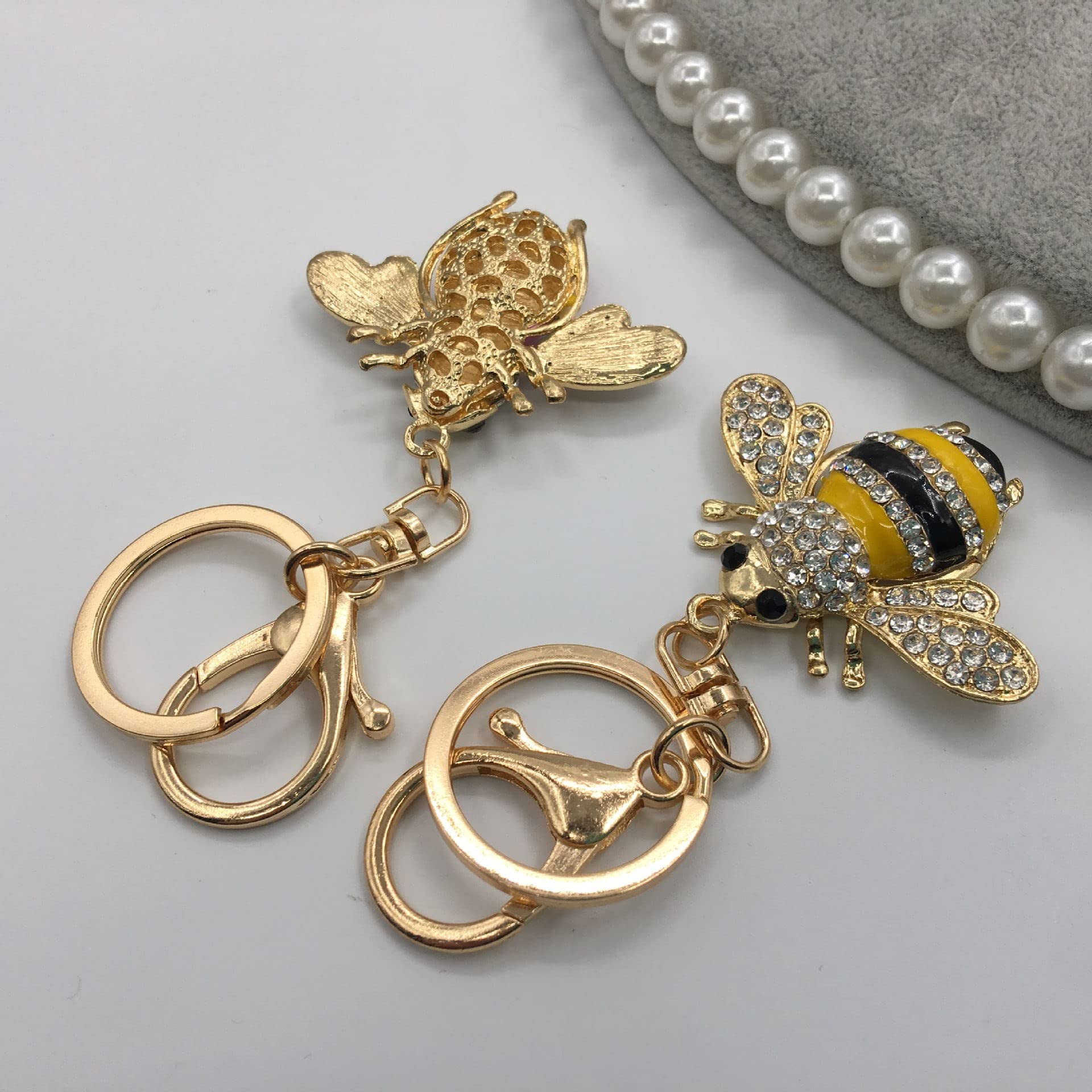 tenghong2021 Sparkling Rhinestone Bee Keychain Bumble Bee Keyring Animal Key Chain Charm for Bag Purse Wallet