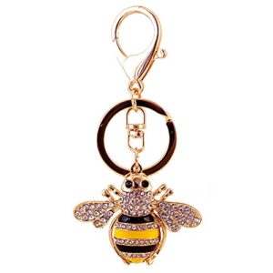 tenghong2021 Sparkling Rhinestone Bee Keychain Bumble Bee Keyring Animal Key Chain Charm for Bag Purse Wallet