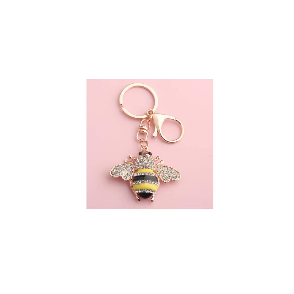 tenghong2021 Sparkling Rhinestone Bee Keychain Bumble Bee Keyring Animal Key Chain Charm for Bag Purse Wallet