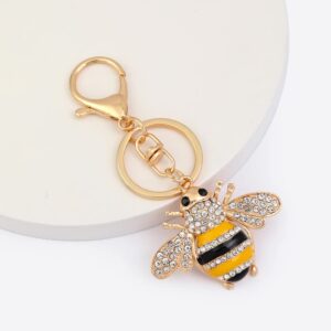 tenghong2021 Sparkling Rhinestone Bee Keychain Bumble Bee Keyring Animal Key Chain Charm for Bag Purse Wallet