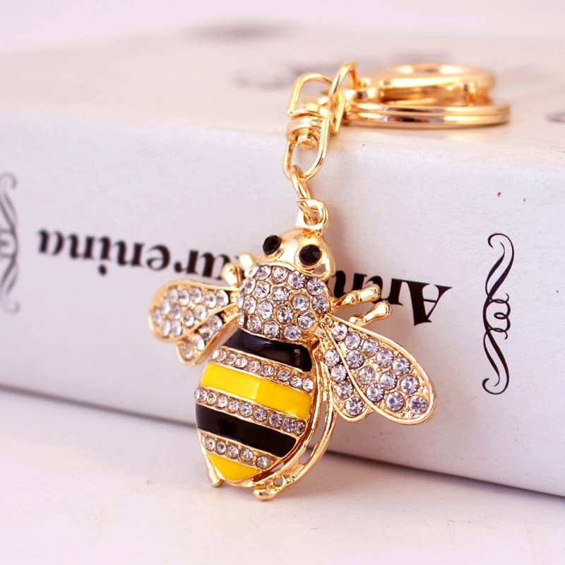 tenghong2021 Sparkling Rhinestone Bee Keychain Bumble Bee Keyring Animal Key Chain Charm for Bag Purse Wallet