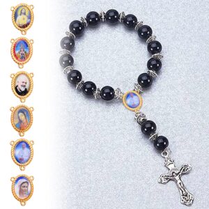 20pcs Mixed Pictures Oval Virgin Mary Miraculous Medal Floral Rosary Centerpiece Alloy Jesus Crucifix Cross Pendants Charms Connectors for DIY Jewelry Making, Gold, Silver