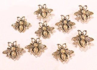 9PC Large Queen Bee Push Pins Antique Gold T-629AG