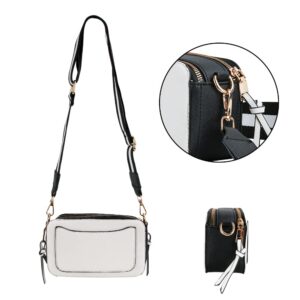 Ophlid Bee Purse Camera Crossbody Bags for Women Trendy Small Snapshot Bag Wide Strap Leather Shoulder Clutch Handbags White