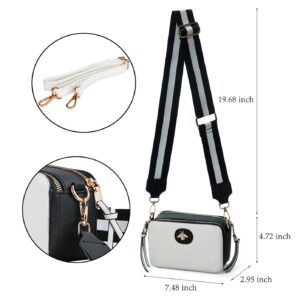 Ophlid Bee Purse Camera Crossbody Bags for Women Trendy Small Snapshot Bag Wide Strap Leather Shoulder Clutch Handbags White