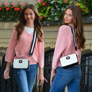 Ophlid Bee Purse Camera Crossbody Bags for Women Trendy Small Snapshot Bag Wide Strap Leather Shoulder Clutch Handbags White