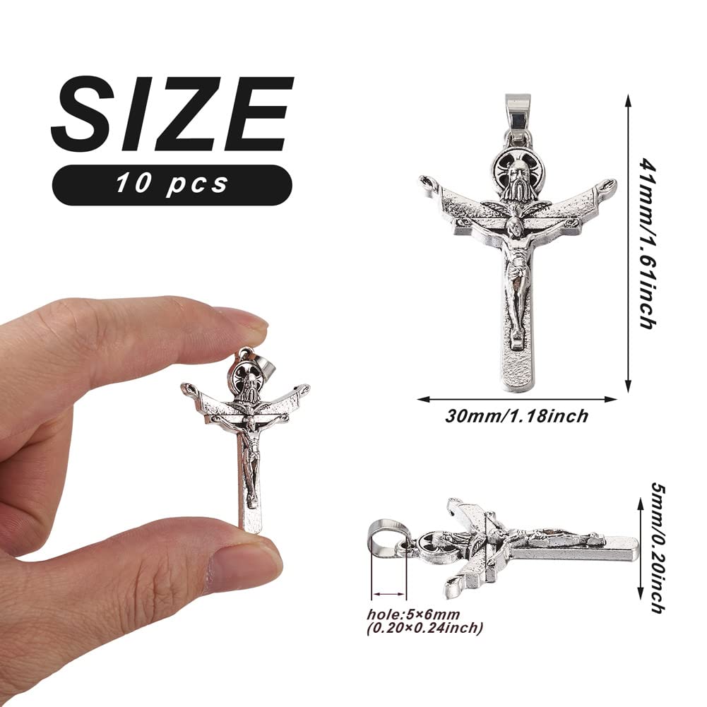 KISSITTY 10pcs Tibetan Style Alloy Crucifix Cross Pendants Religious Cross Charms with Pinch Bail for Easter Rosary Holy Beads Necklace Jewelry Making Antique Silver