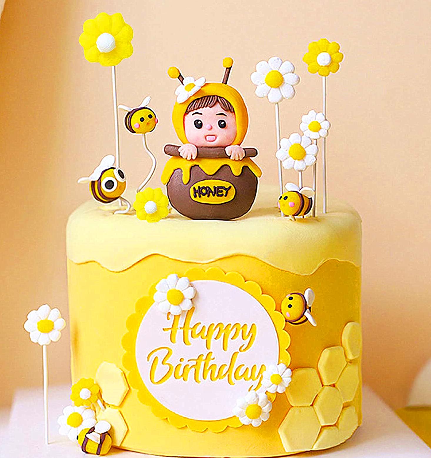 JeVenis Bumble Bee Cake Decoration Bumble Bee Baby Shower Cake Decoration Happy BEE Day Cake Decoration Fun to Bee One Cake Topper Bumble Bee Party Favors Supplies