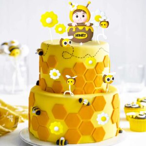 JeVenis Bumble Bee Cake Decoration Bumble Bee Baby Shower Cake Decoration Happy BEE Day Cake Decoration Fun to Bee One Cake Topper Bumble Bee Party Favors Supplies