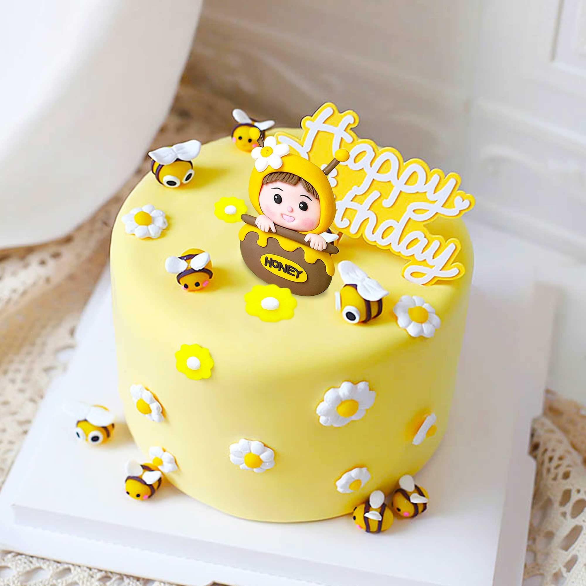 JeVenis Bumble Bee Cake Decoration Bumble Bee Baby Shower Cake Decoration Happy BEE Day Cake Decoration Fun to Bee One Cake Topper Bumble Bee Party Favors Supplies