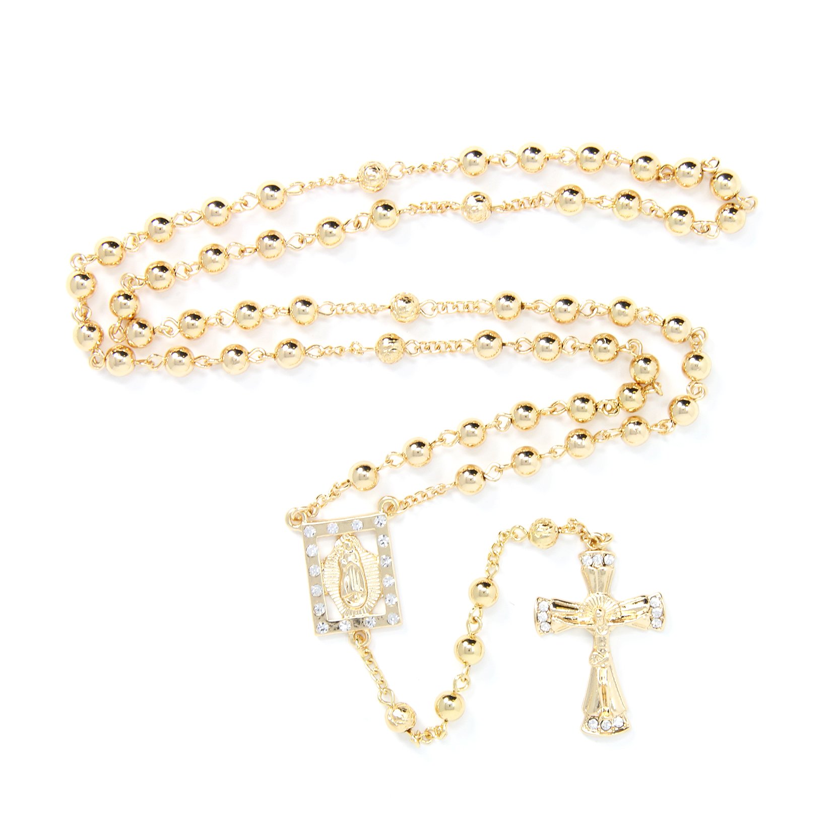 SM Stainless Steel Gold Silver Rosary 3mm-8mm CCB Beads Cross Y Necklace 20”-30” Chain for Women Men (6mm 20" (2) - Gold)