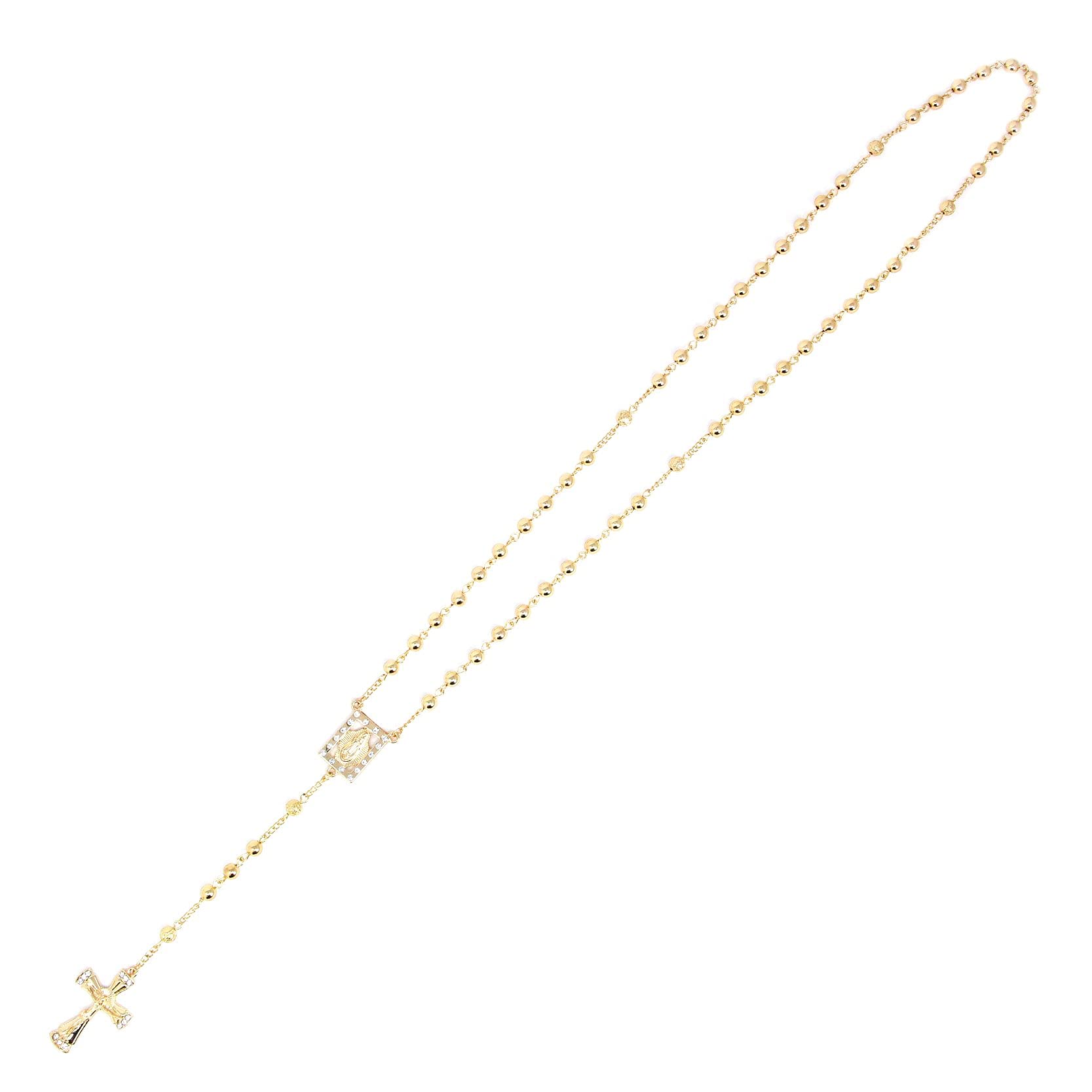 SM Stainless Steel Gold Silver Rosary 3mm-8mm CCB Beads Cross Y Necklace 20”-30” Chain for Women Men (6mm 20" (2) - Gold)