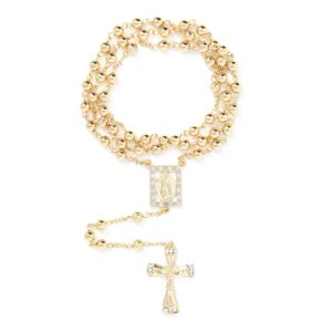 SM Stainless Steel Gold Silver Rosary 3mm-8mm CCB Beads Cross Y Necklace 20”-30” Chain for Women Men (6mm 20" (2) - Gold)