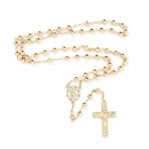 sm stainless steel gold silver rosary 3mm-8mm ccb beads cross y necklace 20”-30” chain for women men (6mm 20" (3) - gold)