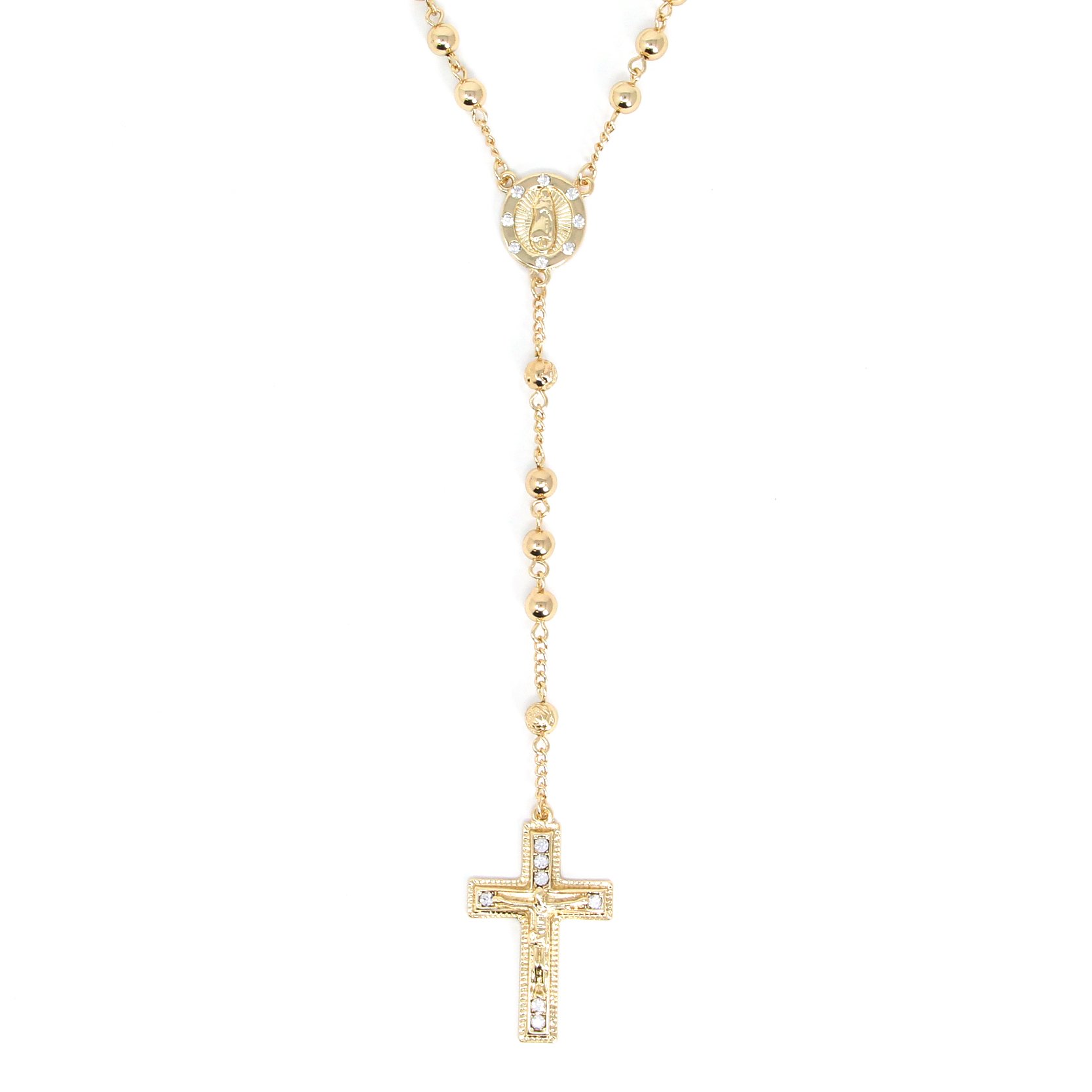 SM Stainless Steel Gold Silver Rosary 3mm-8mm CCB Beads Cross Y Necklace 20”-30” Chain for Women Men (6mm 20" (3) - Gold)