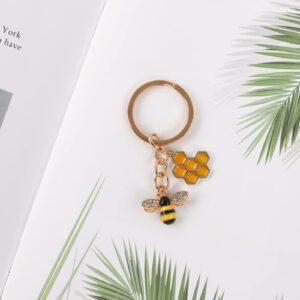 Bee Keychain - 1 Set Honey Crystal Key Ring Yellow Decor for Bag Decor Car Supplies,Rhinestone Decorations for Bag Accessories Gift to Women Girls