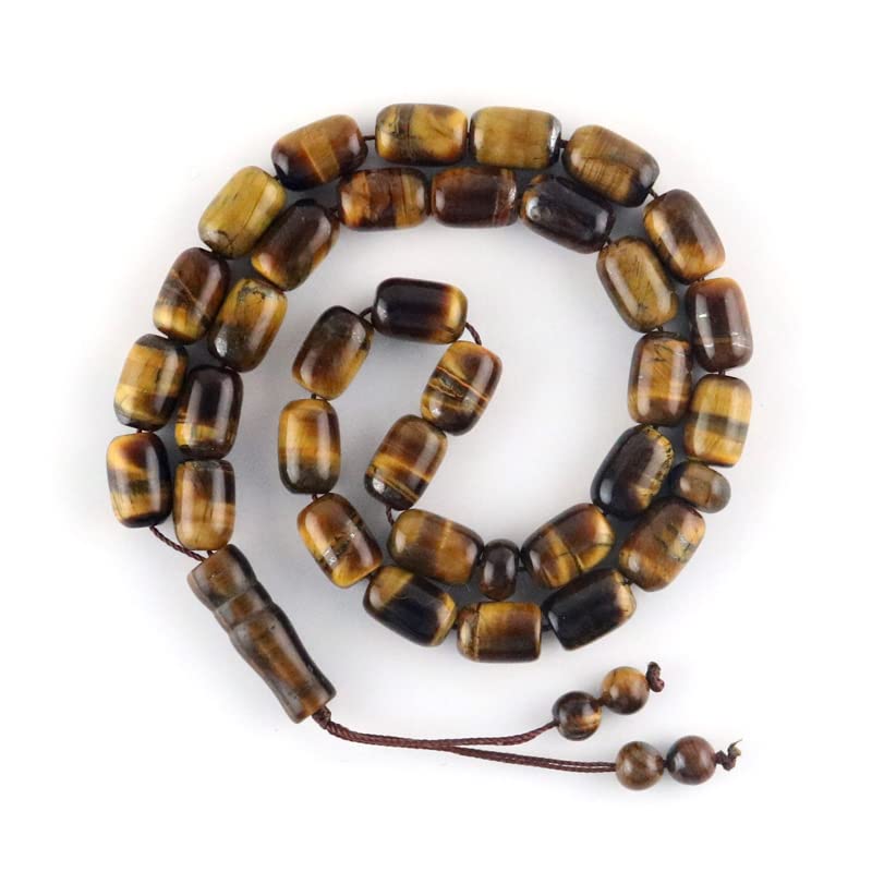 Natural Tiger Eye 8x12 Mm Tiger Eye Tassel Pendant 33 Islamic Rosary Muslim Tasbih Allah Muhammad Rose for Woman Man