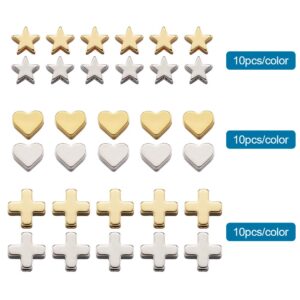 Craftdady 60pcs 3 Styles Crucifix Cross Heart Star Spacer Beads Platinum Gold Tiny Brass Loose Charm Beads for Bracelet Jewelry Making