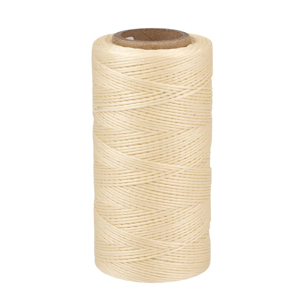 Cheriswelry 280 Yard/Roll 1mm Macrame Cord Flat Waxed Polyester Cords Stitching Bookbinding String Sewing Leather Thread String Jewelry Beading Cord Creamy White for Jewelry Making