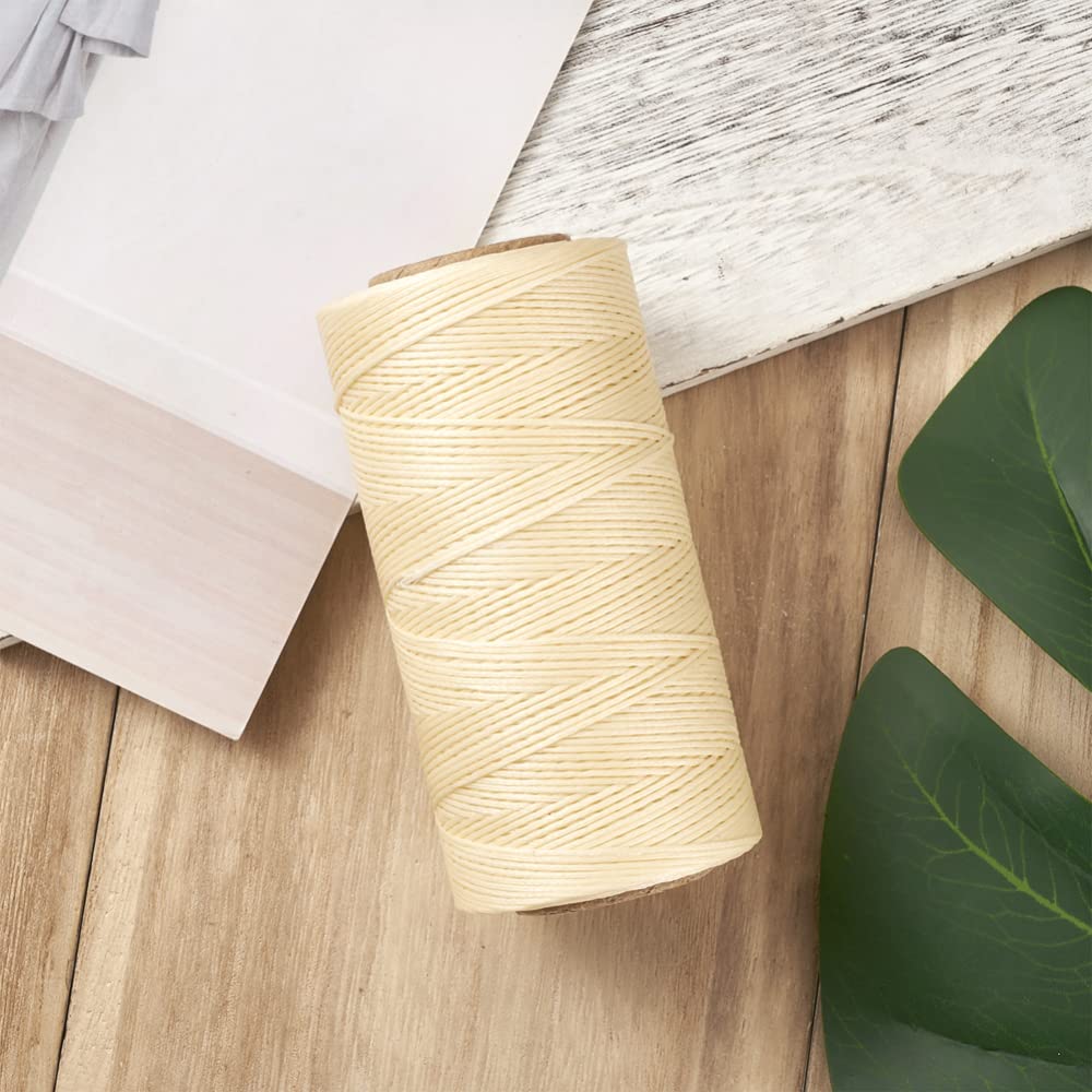 Cheriswelry 280 Yard/Roll 1mm Macrame Cord Flat Waxed Polyester Cords Stitching Bookbinding String Sewing Leather Thread String Jewelry Beading Cord Creamy White for Jewelry Making