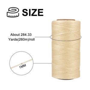 Cheriswelry 280 Yard/Roll 1mm Macrame Cord Flat Waxed Polyester Cords Stitching Bookbinding String Sewing Leather Thread String Jewelry Beading Cord Creamy White for Jewelry Making