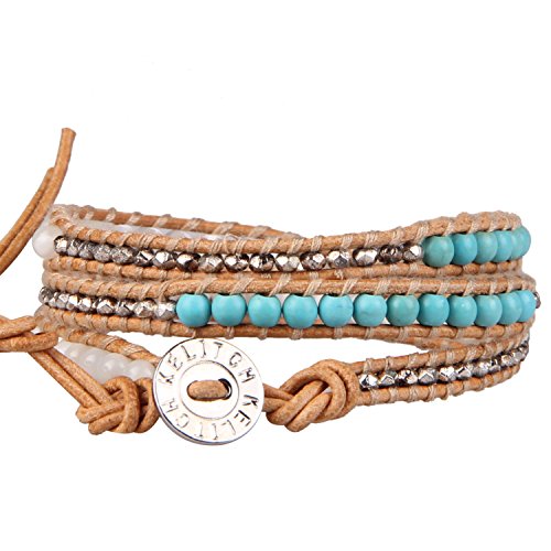 KELITCH New Star Turquoise Bracelets Love Silver Beads 3 Wrap Bracelet Women Shell Pearl Bracelets