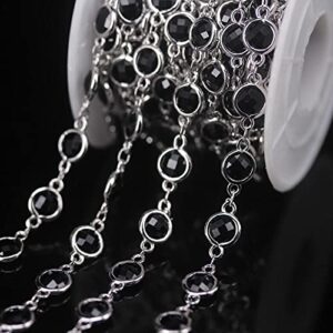 3meter silver plated black k9 optical glass crystal 6mm faceted flat round coin beads rosary chains necklace findings