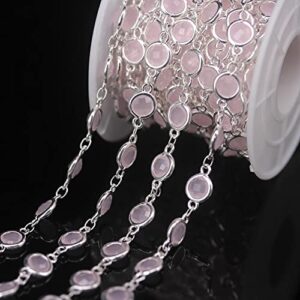 3Meter Faceted Rose Quartzs Color K9 Optical Glass Coin Bead Rosary Chains,Plated Silver Brass Flat Round Beaded Necklaces