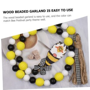 Abaodam 10 Pcs Bee Wooden Beads Gnome Wood Bead Garland Farmhouse Wood Bead Garland Bee Day Bead Garland Pendant Trays Wood Trays Bee Day Wood Bead Garland Rope Tassel Pendant