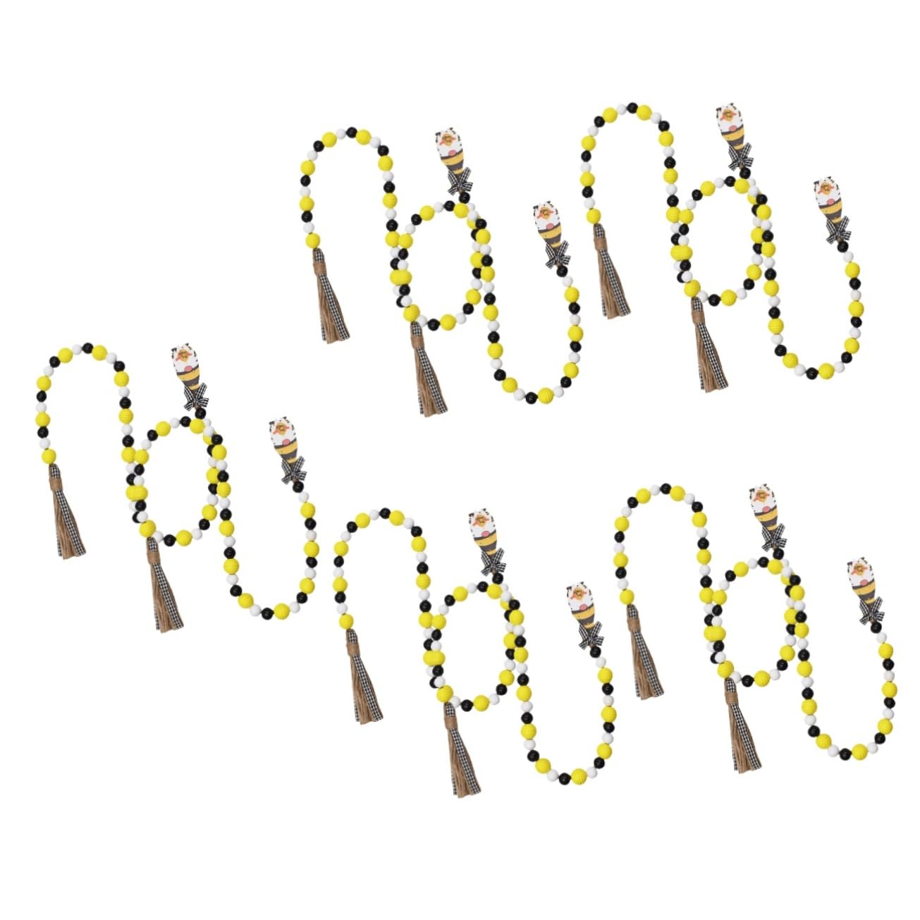 Abaodam 10 Pcs Bee Wooden Beads Gnome Wood Bead Garland Farmhouse Wood Bead Garland Bee Day Bead Garland Pendant Trays Wood Trays Bee Day Wood Bead Garland Rope Tassel Pendant