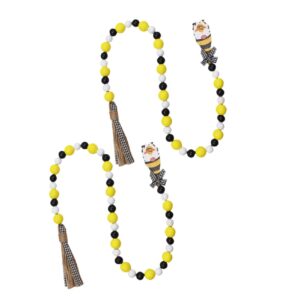 Abaodam 10 Pcs Bee Wooden Beads Gnome Wood Bead Garland Farmhouse Wood Bead Garland Bee Day Bead Garland Pendant Trays Wood Trays Bee Day Wood Bead Garland Rope Tassel Pendant