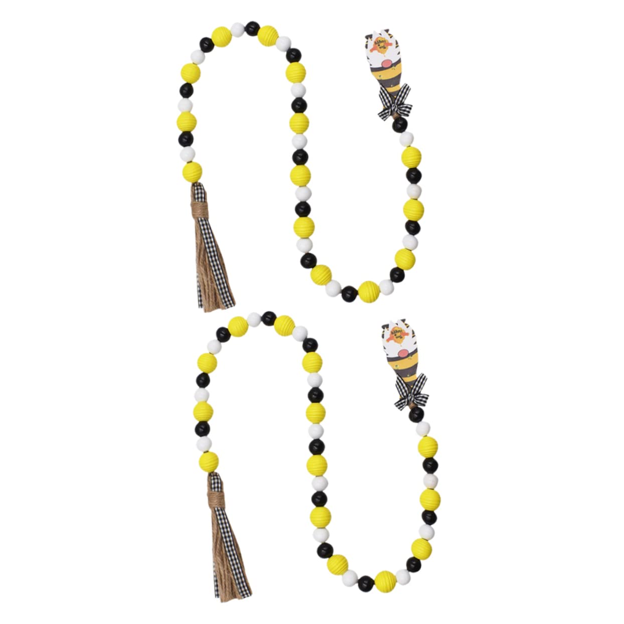 Abaodam 10 Pcs Bee Wooden Beads Gnome Wood Bead Garland Farmhouse Wood Bead Garland Bee Day Bead Garland Pendant Trays Wood Trays Bee Day Wood Bead Garland Rope Tassel Pendant