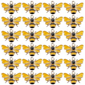 WAY DENG 24 pcs Metal Alloy Gold Bee Charm Enamel Bumblebee Yellow Honeybee Pendant Earring Bracelet DIY Jewelry Making Crafts 0.9 by 0.6 inches