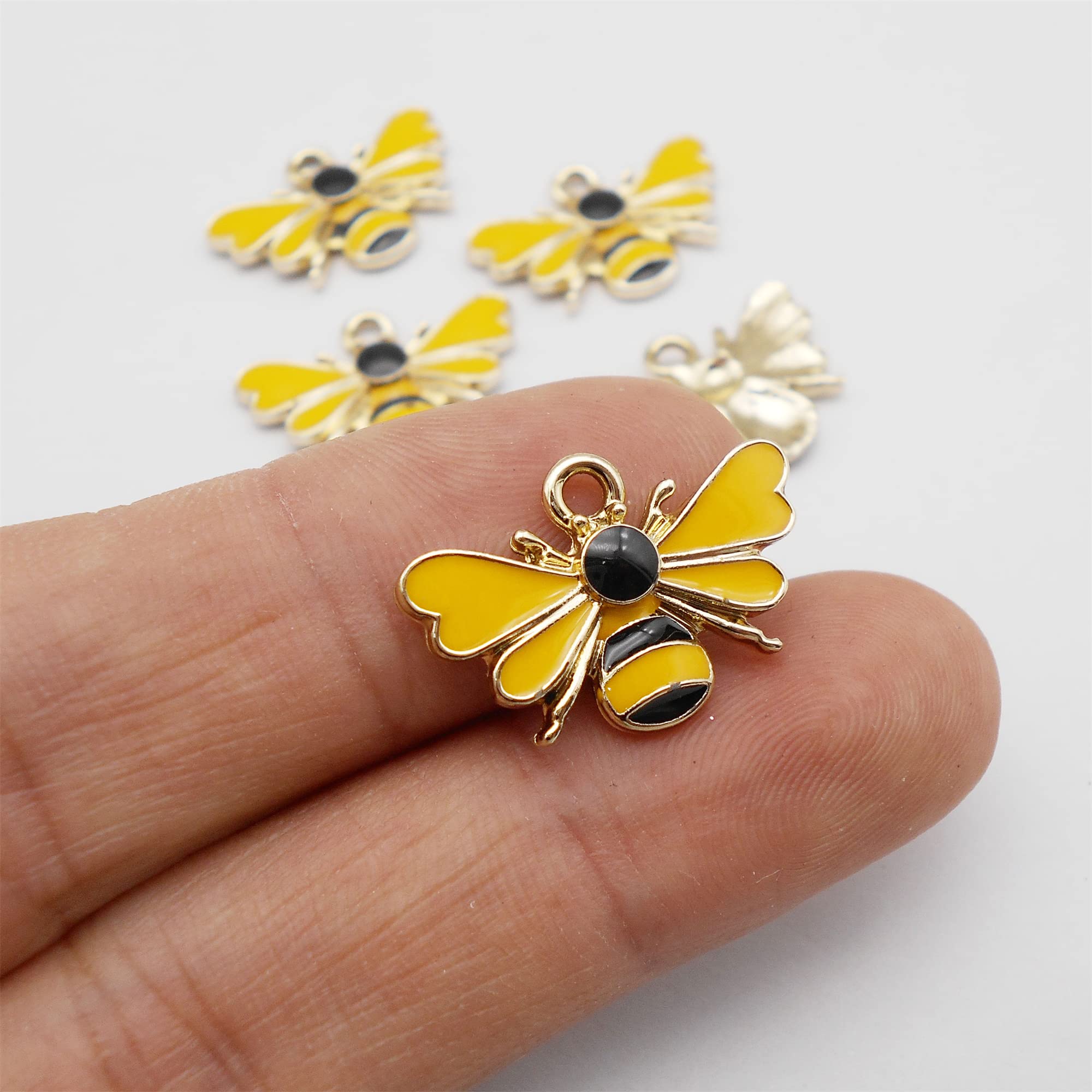 WAY DENG 24 pcs Metal Alloy Gold Bee Charm Enamel Bumblebee Yellow Honeybee Pendant Earring Bracelet DIY Jewelry Making Crafts 0.9 by 0.6 inches