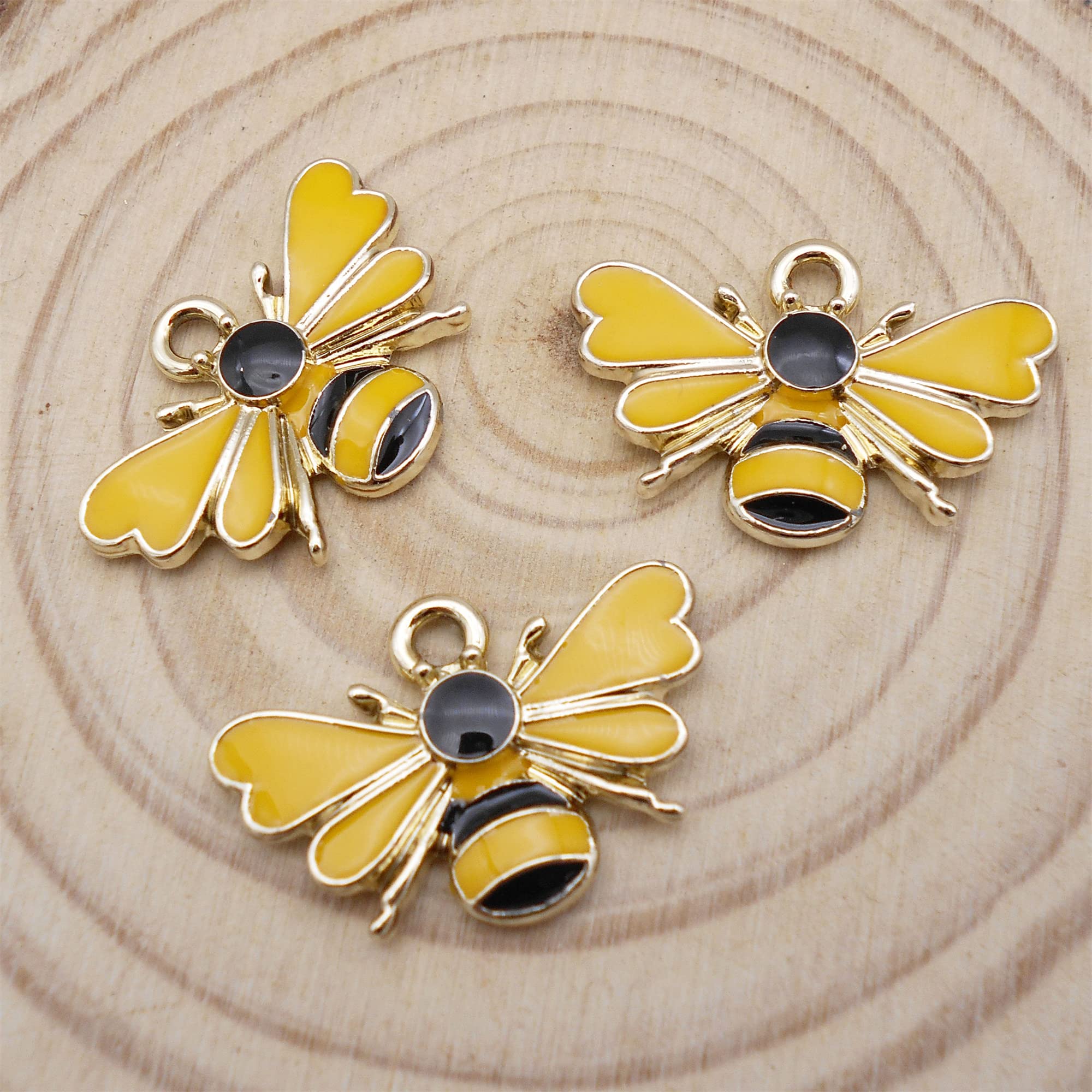 WAY DENG 24 pcs Metal Alloy Gold Bee Charm Enamel Bumblebee Yellow Honeybee Pendant Earring Bracelet DIY Jewelry Making Crafts 0.9 by 0.6 inches